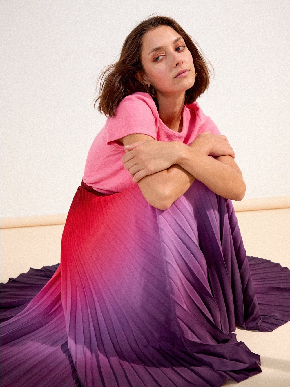 Ombre Pleated Midi Skirt - French brand